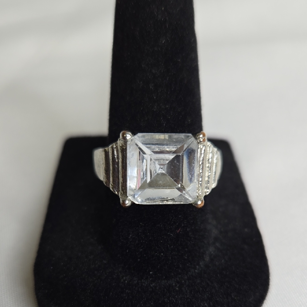 Silver Tone‎ Square Cut Stone Fashion Ring, Size 7.75